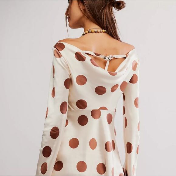 Free People Tigre Printed Cream and Brown Polka Dot Medium - Picture 3 of 8